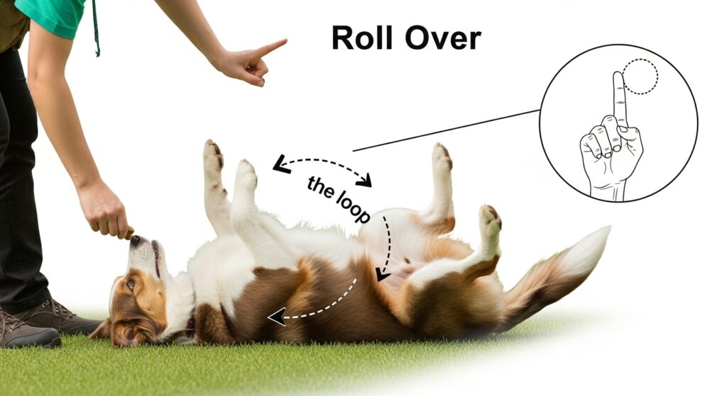 roll over hand signal for dogs, hand signals for dog
