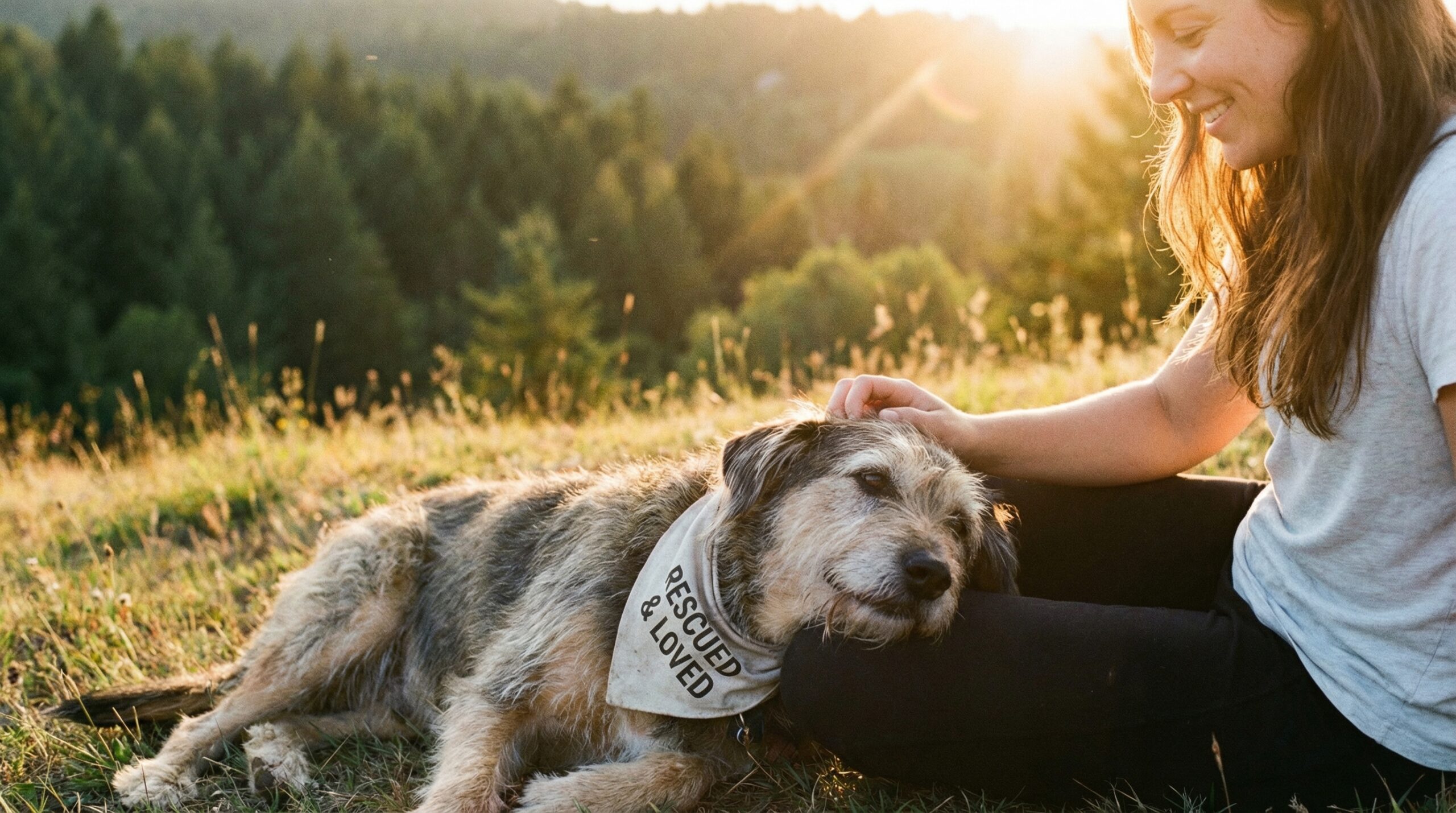 Rehabilitated dog lying peacefully with owner after behavior modification at Dan Gentile center