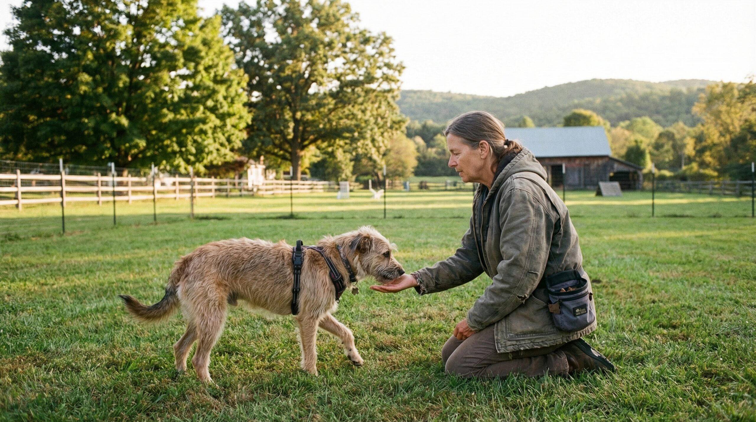 Experienced trainer working with rescue dog during behavior rehabilitation in Monmouth County