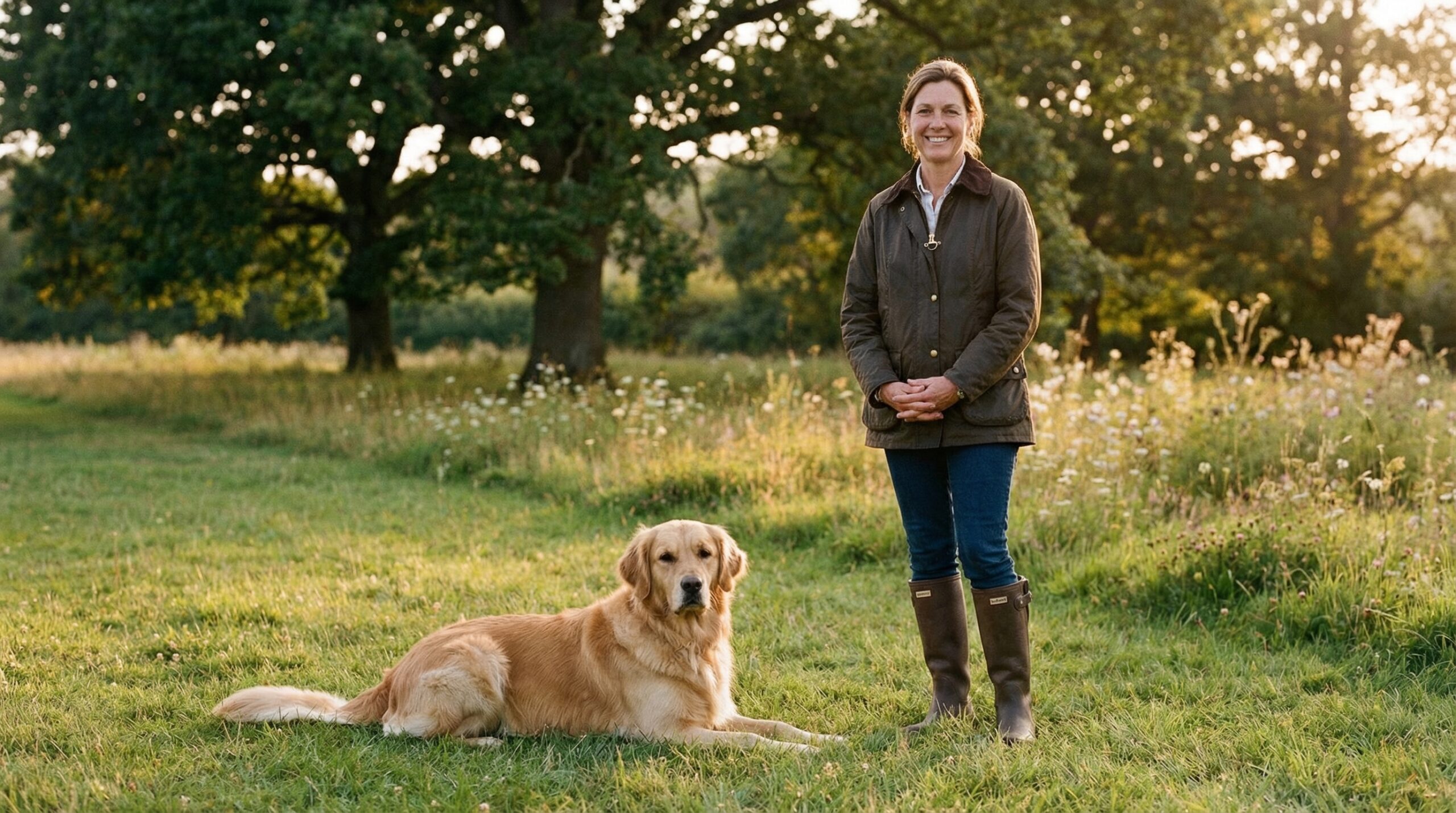 Calm obedient dog in down-stay position after boot camp training at Dan Gentile center
