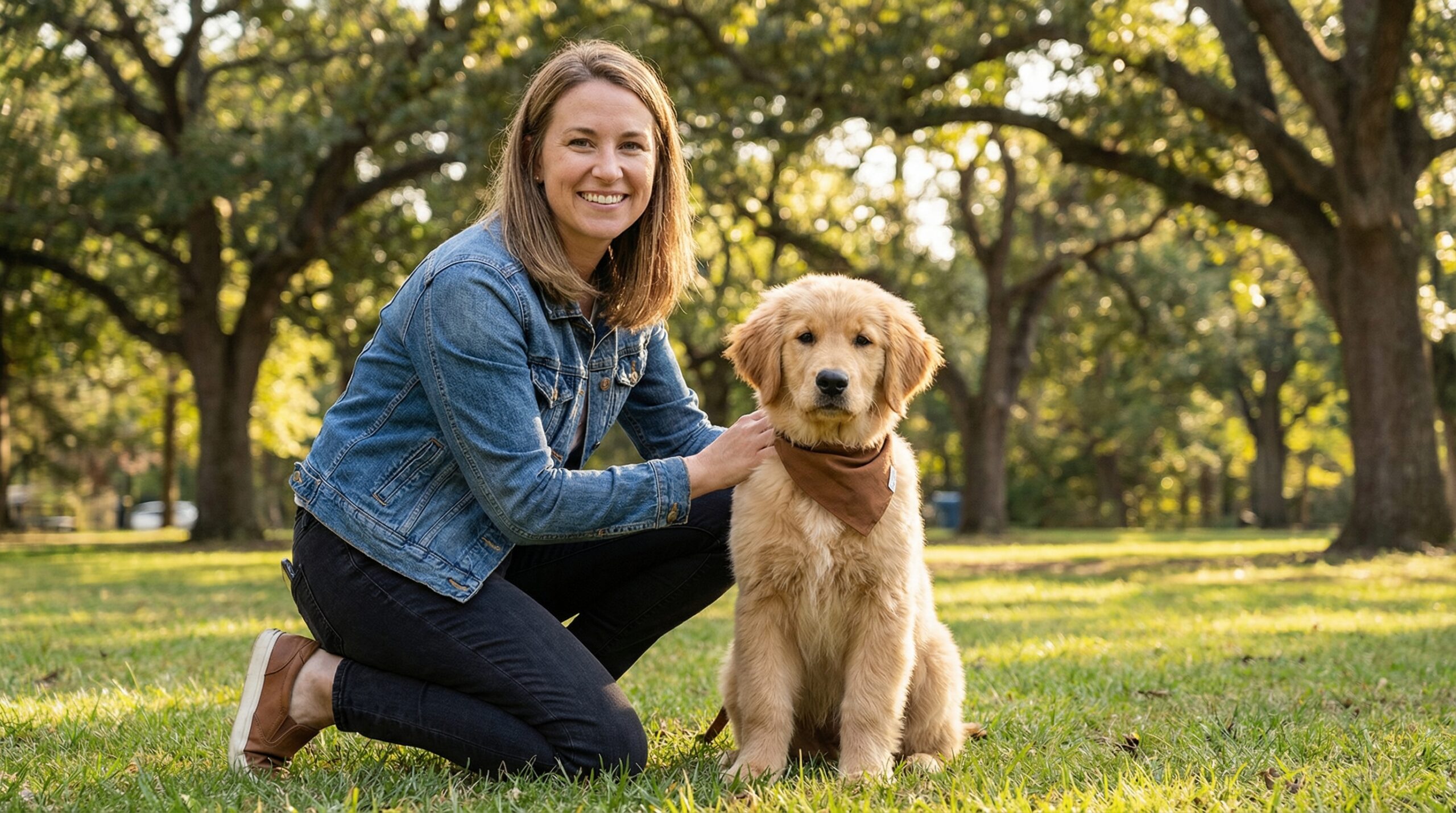 Well-trained happy puppy sitting calmly after completing puppy training program in NJ
